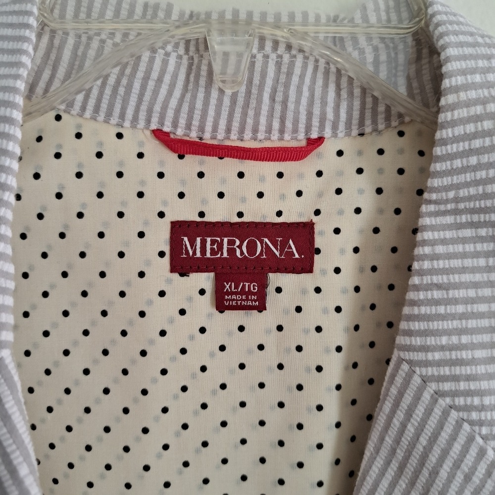 Merona Women's Seersucker Stripe Blazer Jacket XL TG Blue White Button Front - Picture 6 of 6
